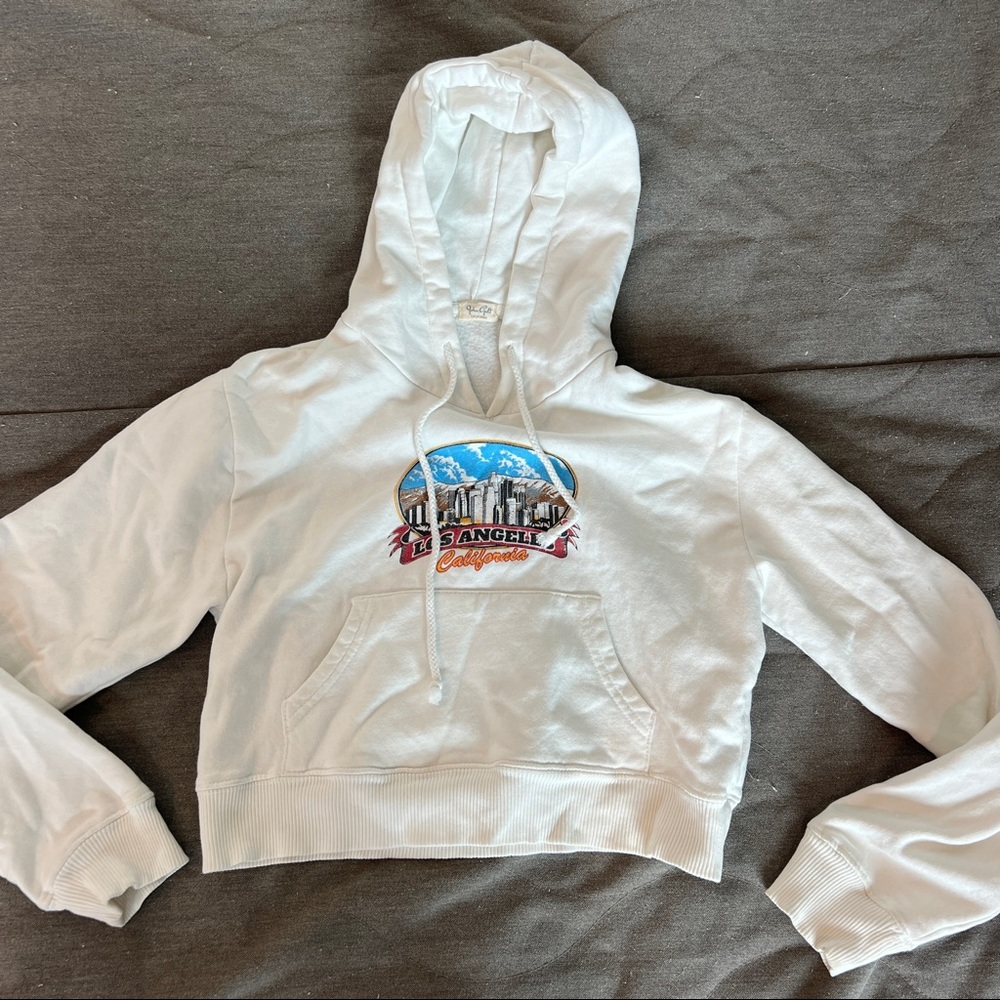 Brandy Melville white cropped Los Angeles hoodie
